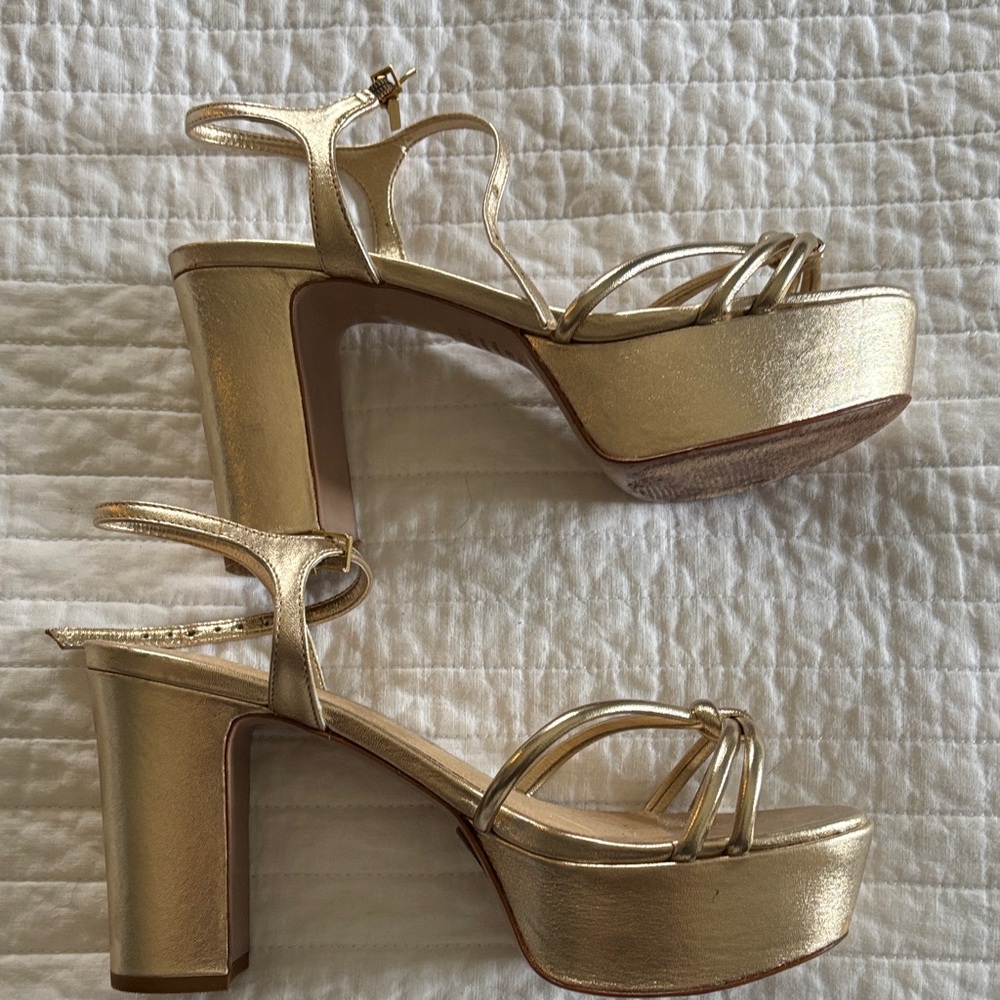 SCHUTZ Metallic Gold Platform Strappy Heels